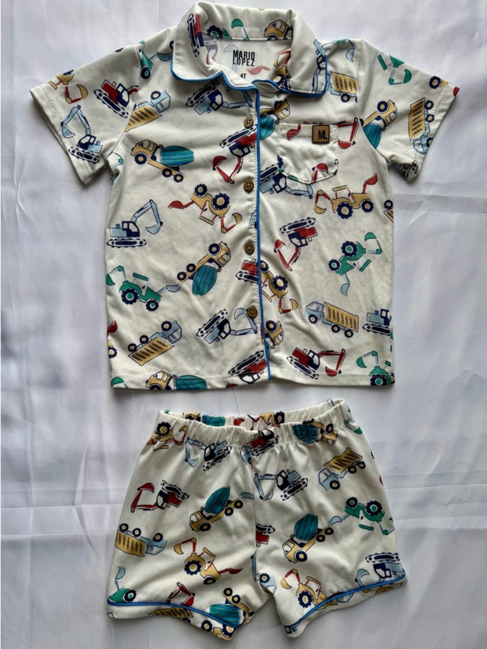 Mario Lopez Kids Construction Print Pajama Set - Cream with Multicolor Trucks